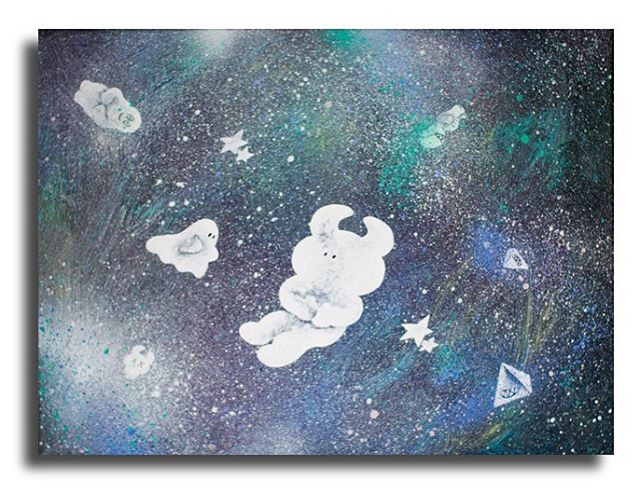 “AT THE BOTTOM OF THE OCEAN OF THE UNIVERSE” “宇宙の海の底で” 原画作品 www.uamou.com #uamou #art #painting #canvas